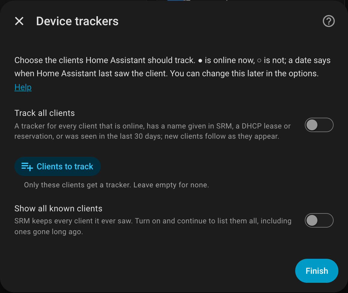 The tracker step: track all, choose clients, show all known clients